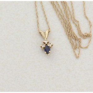 14k Yellow Gold Natural Blue Sapphire and Diamond Necklace 18 inch 1 mm